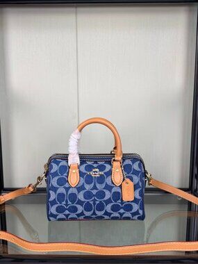 Coach Denim Mini Rowan Satchel with Signature Logo